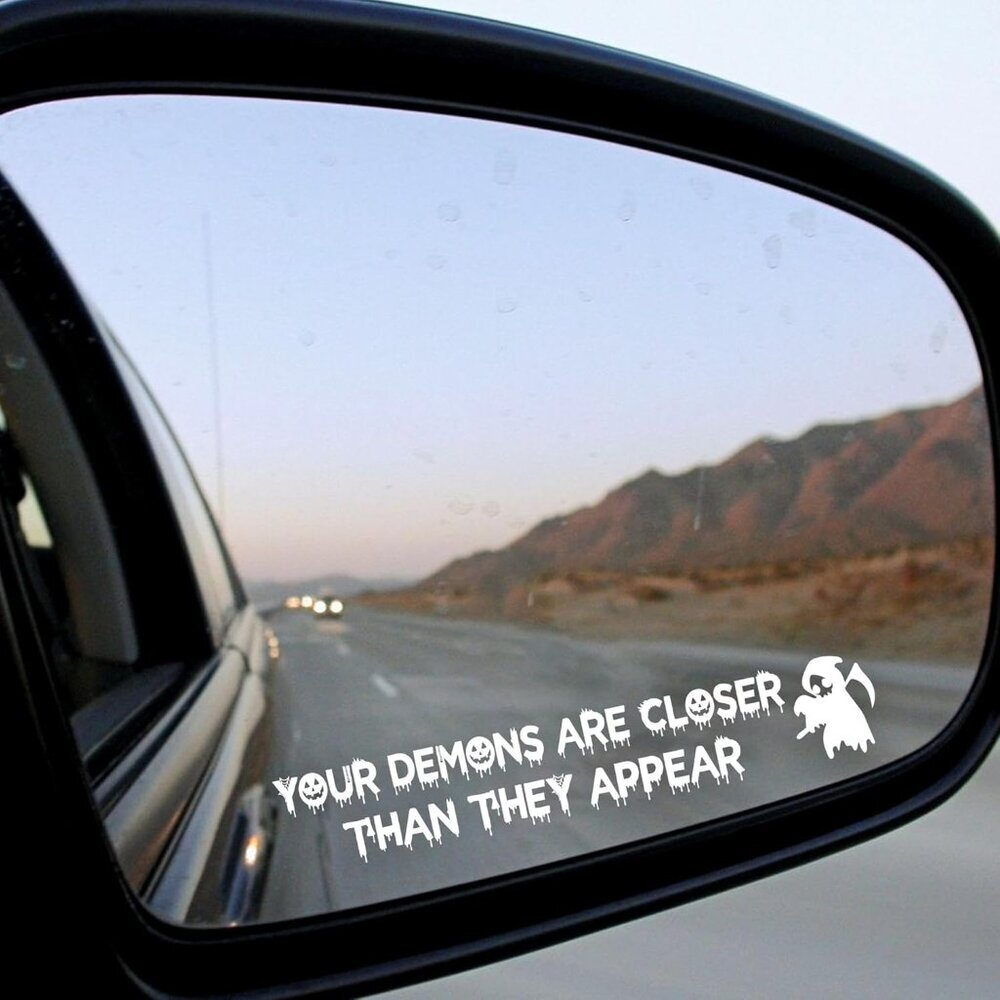 Your Demons White Halloween Vanity Mirror Decals - 2 pcs Funny Stickers, Rear Vi